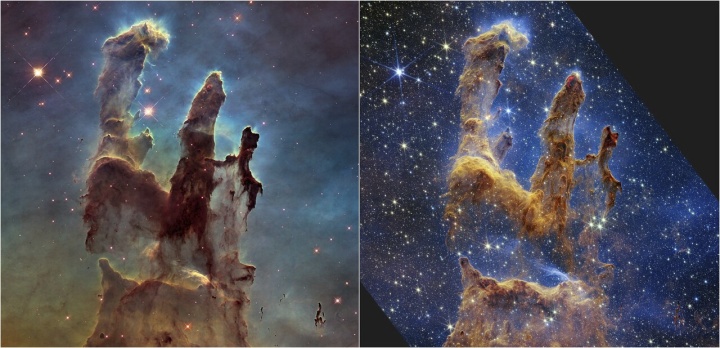 Snímek z Hubblea a Webba