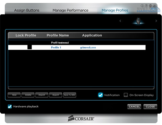 Corsair M60 - nastavení profilů myši