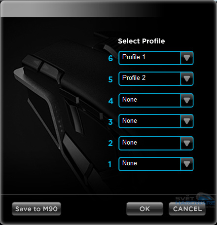 Corsair M90 - nastavení profilů myši - detail
