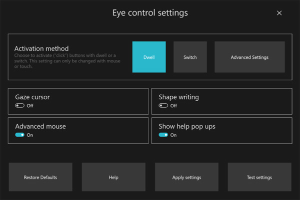 Windows 10 ovládání pohledem